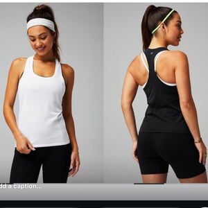 Fabletics Set of 2 Black White Feather Tech Racerback Tanks - Small NWOT